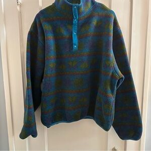 Vintage 90s LL Bean Aztec Pullover Snap Fleece Men’s Large RARE PRINT